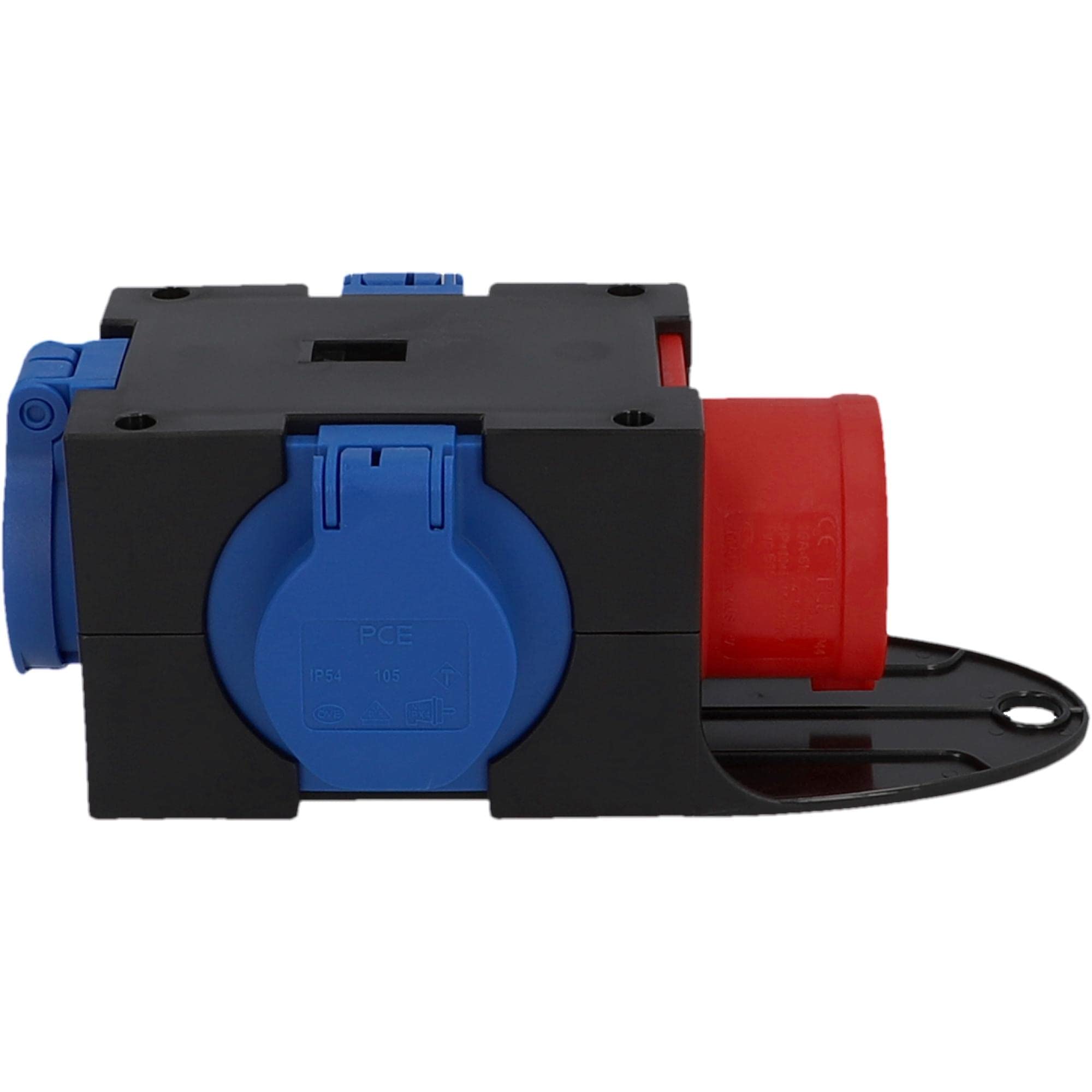 PC-Electric Electric 31114 CEE-Mobil-Verteiler 3xSchuko 16A abges. Mobilverteiler Kunststoff Baureihe ST.ANTON 3xSSD GS16/5 m.B. IP44, schwarz-rot-blau
