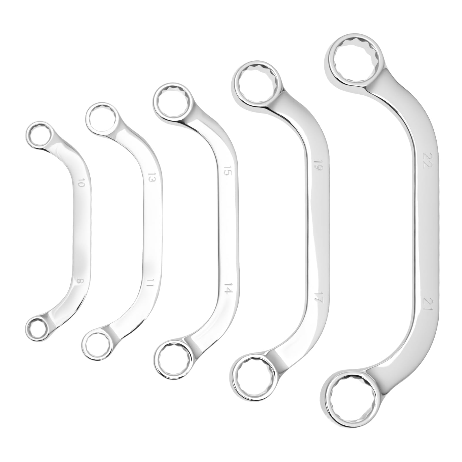 FALESOUL Half Moon Box Wrench Set Metric, 5-Piece C-Style, 8mm to 22mm, Box-End Obstruction Wrench Set for Fast Removal and Tightening Of Bolts Nuts