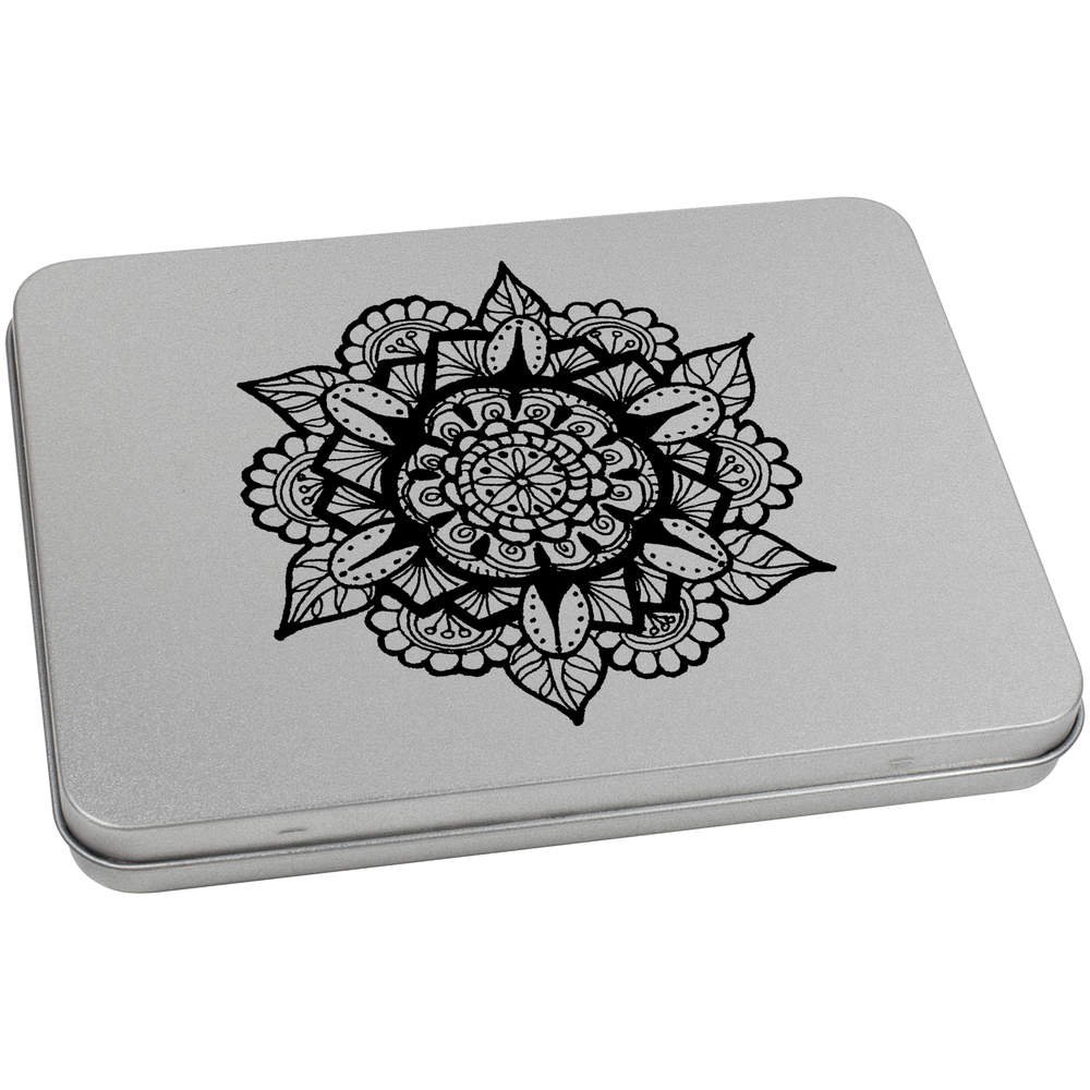 Azeeda 170mm 'Leafy Mandala' Metal Hinged Tin/Storage Box (TT00068347)