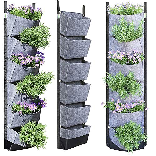 Buyter Vertical Wall Hanging Garden Planter with 6 Pockets Flower Pots Felt Planter Grow Container Bags (Black)