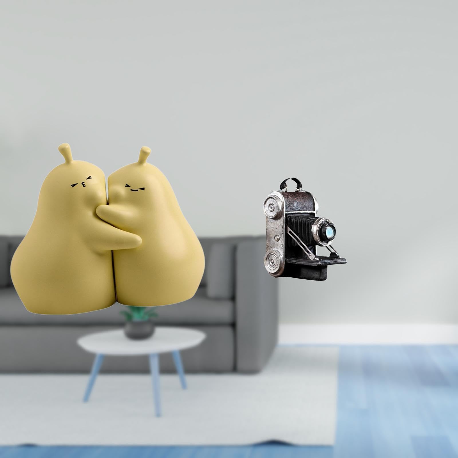 MYADDICTION Hugging Pear Ceramic Book Stand and Camera Statue Model Resin Ornament Fine Workmanship Bookshelf Showcase Decorative Prop for Cabinets Friends Family Bar Gift-picture-12