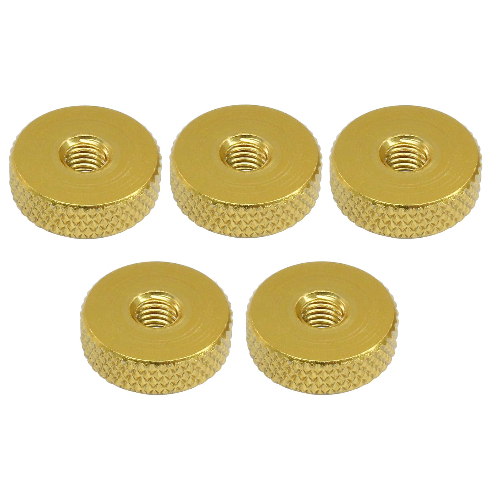 Zorfeter 5Pcs Golden M5 x 16mm x 5mm Flat Knurled Nut, Lock Adjusting Nuts Thumb Nuts Aluminum Alloy, Good for Furniture Equipment