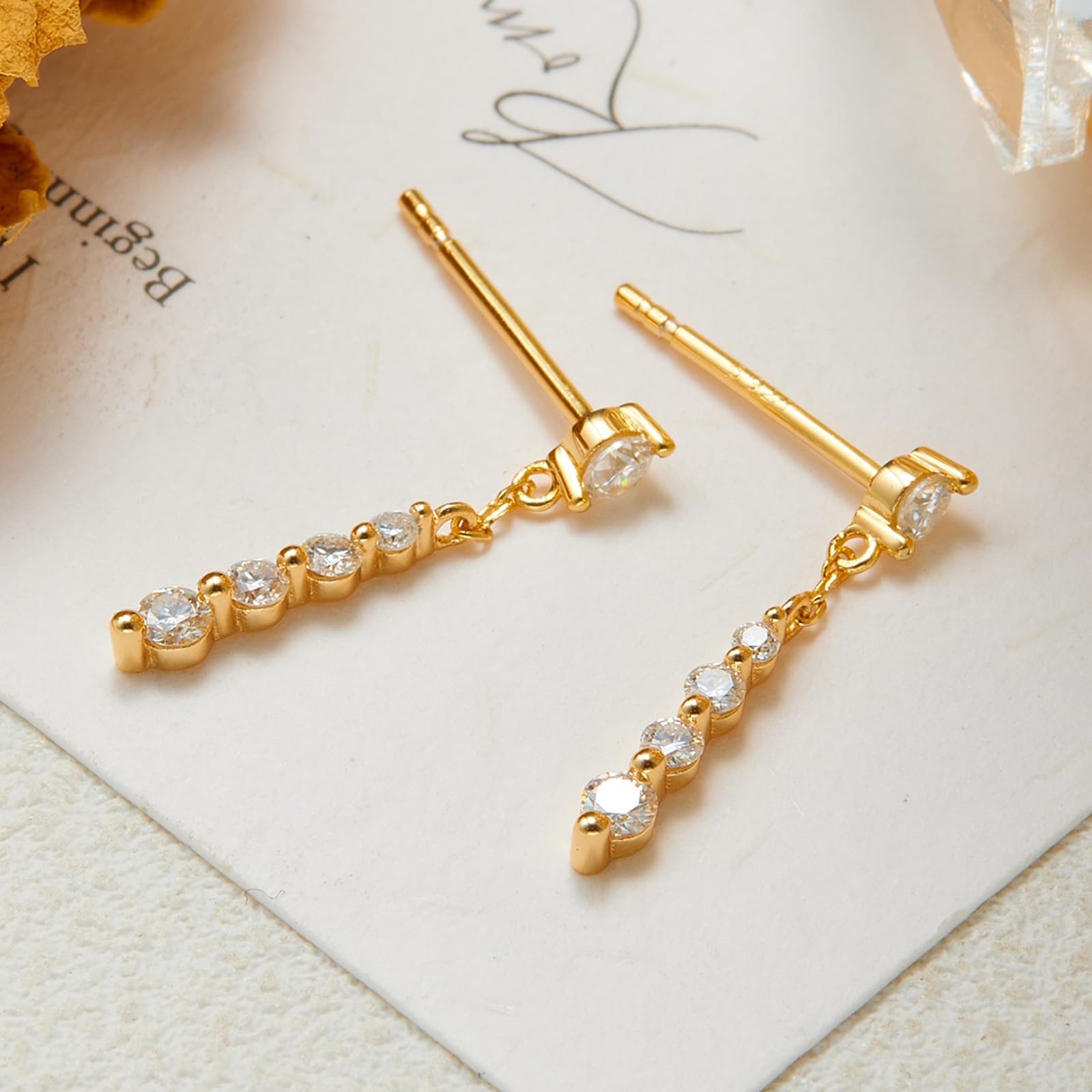 Pendientes colgantes con borla de moissanita de oro amarillo de 9K/14K/18K para mujer