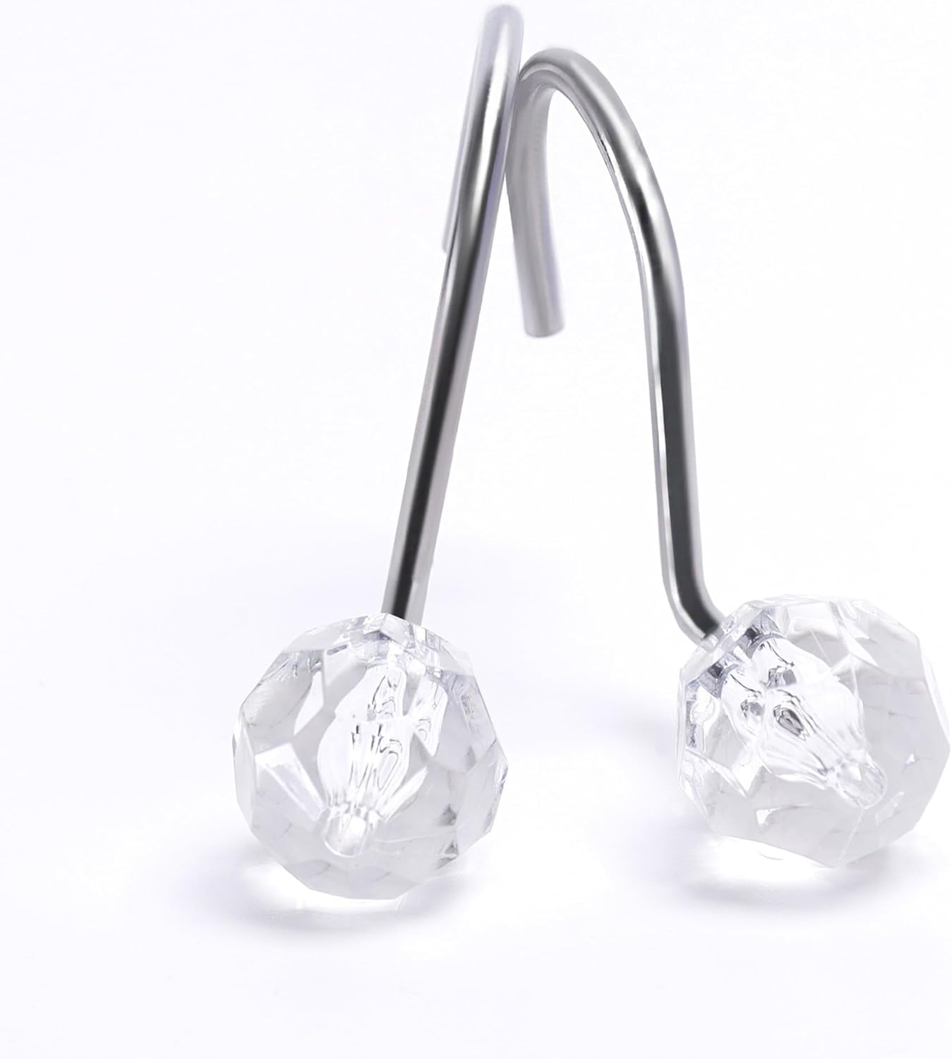 Luxury Round Clear Diamond Crystal Gem Bling Shower Curtain Hooks, Rust Proof Metal Rhinestones, 12 Pack Clear