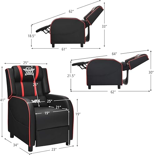 Miniatura 3 de POWERSTONE Silla reclinable para juegos, sillas reclinables para adultos, sofá ergonómico de cuero con reposapiés, soporte lumbar, reposacabezas y