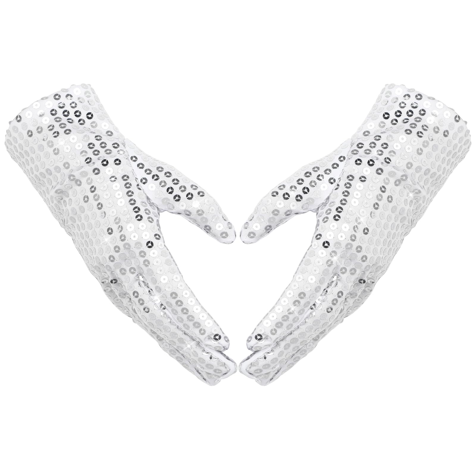 1 Pairs Silver Sequin Gloves Glitter Rhinestone Gloves Women Fashion Sparkly Sequin Dance Glove Classic Masquerade Short Glove Halloween Cosplay Dress up Mitten Costume Mitten for Adults