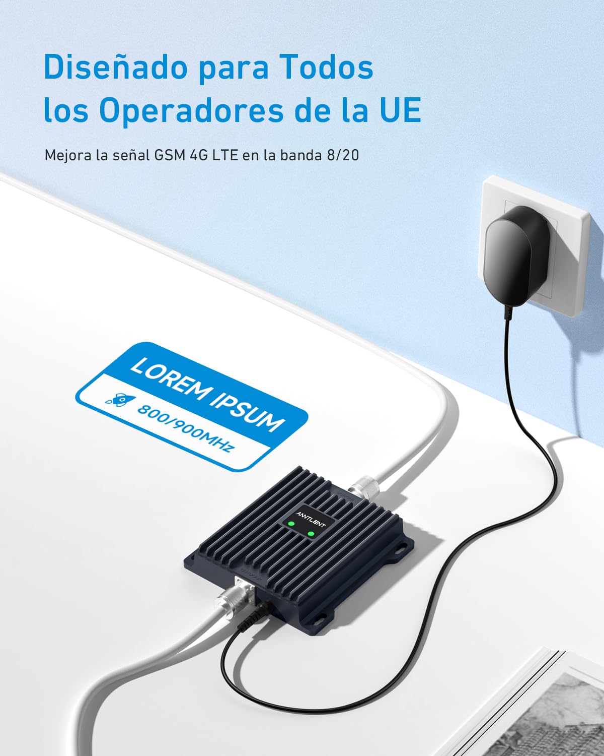 ANNTLENT Amplificador de Cobertura Movil en Banda 20/8 (800/900Mhz) 4G LTE 3G 2G gsm, Repetidor de Señal Celular Antena Compatible con Todos los Operadores, Repetidor para el Hogar Oficina Campo