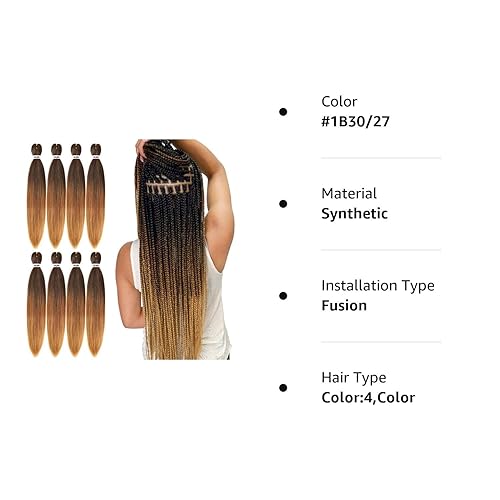 Miniatura 8 de Cabello trenzado preestirado de 26 pulgadas, 8 paquetes de cabello profesional suave Yaki para trenzas, ajuste de agua caliente, extensiones de