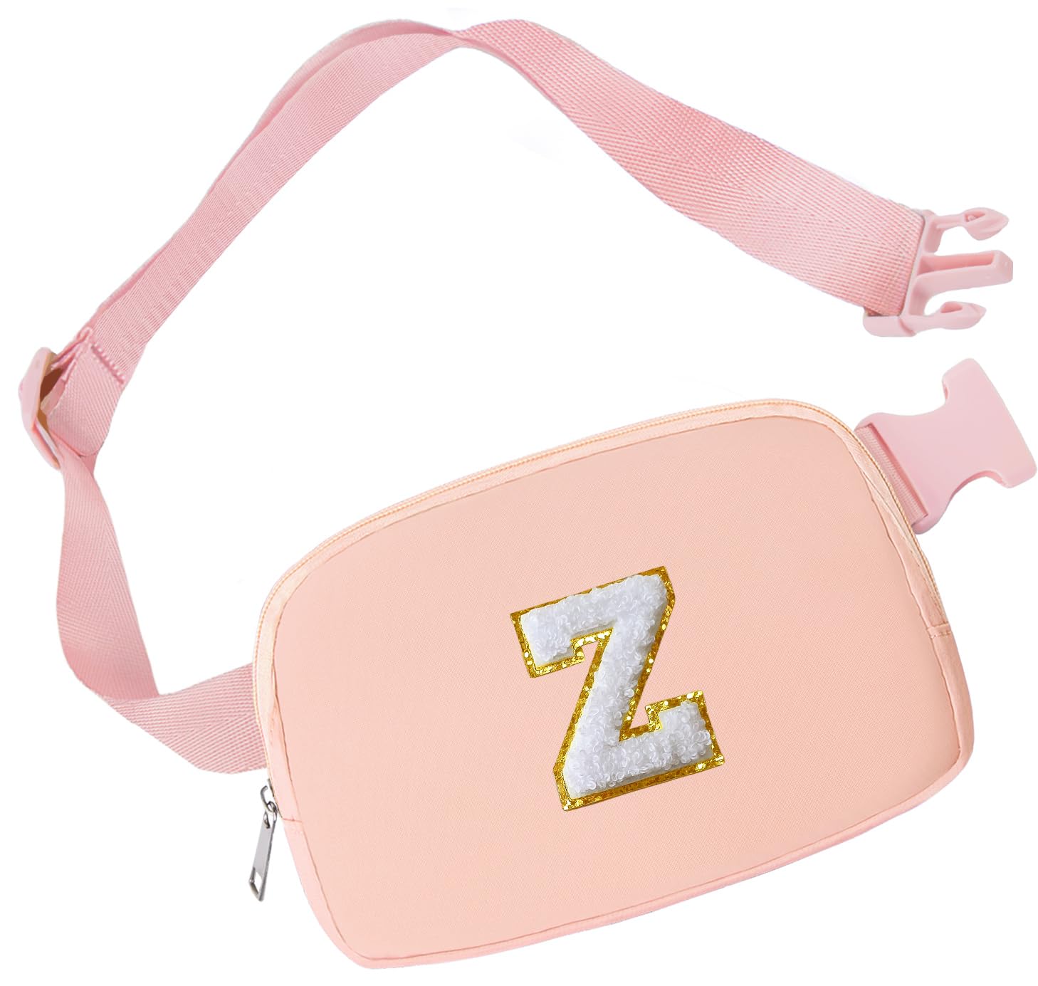 Aganmi Small Waist Fanny Pack Cute Belt Bag with Chenille Initial Letter Adjustable Strap for Women Teenager Girls Traveling Running Sports Walking Preppy Cross Body Purse Trendy Chest Pouch Pink Z