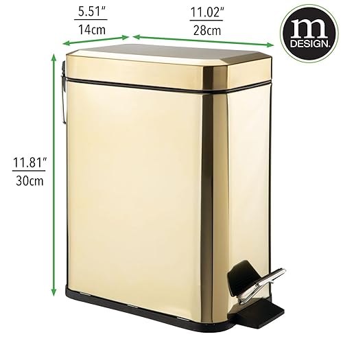 Miniatura 150 de mDesign - Cubo de basura de 1,3 galones de perfil delgado con escalón de metal, papelera, contenedor de basura, baño, tocador, dormitorio, cocina,