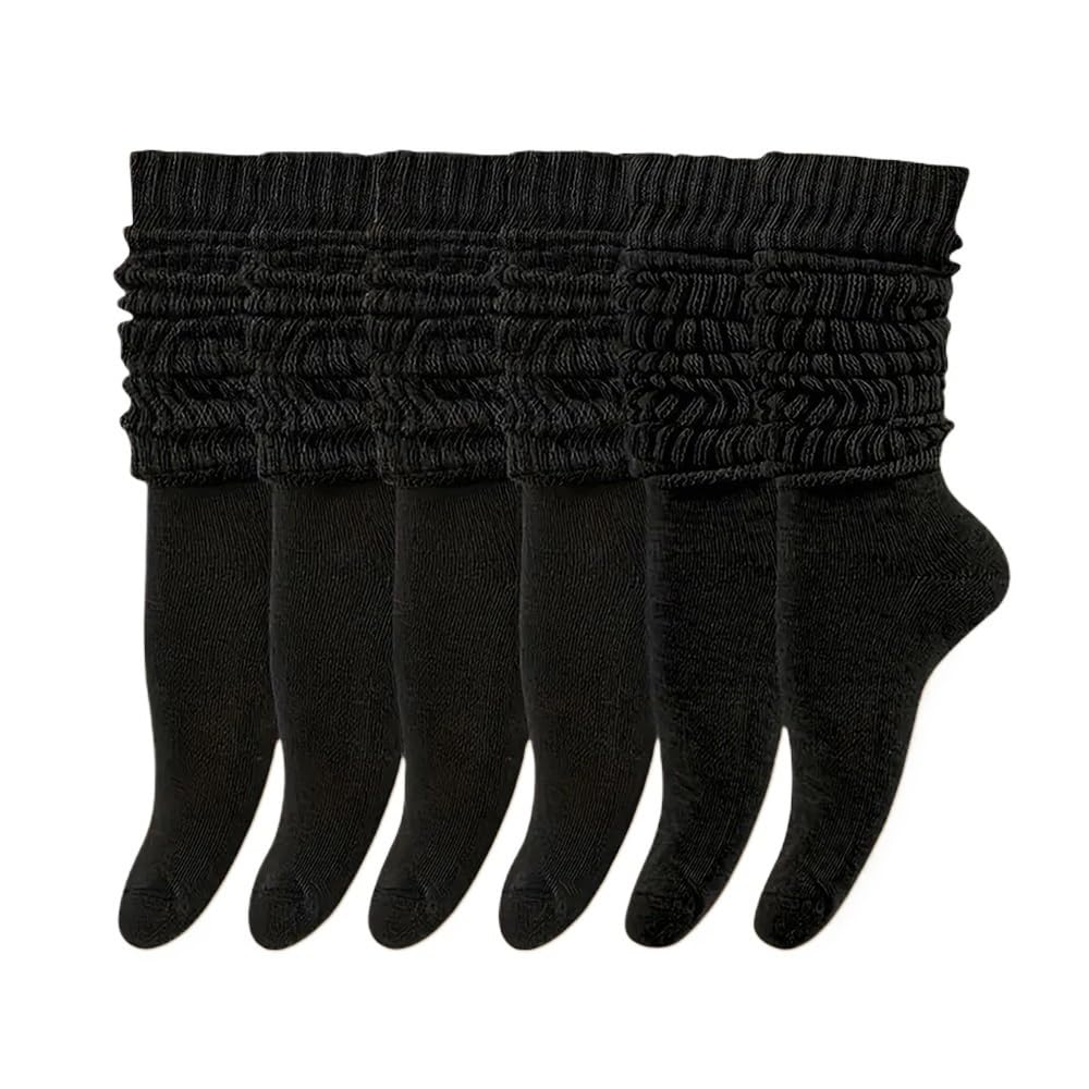 Lot de 6 paires de chaussettes mi-mollet épaisses en tricot thermique pour femme - Chaussettes longues et amples - Pour printemps, automne, hiver