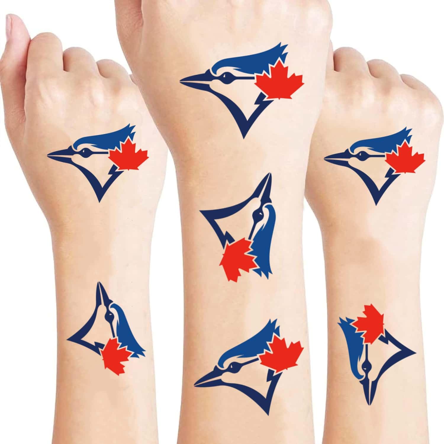 10pcs Blue Jays Temporary Tattoos Stickers, Baseball Game Supplies for Man Woman Boy Girl, Baseball Theme Birthday Party Decorations Gifts