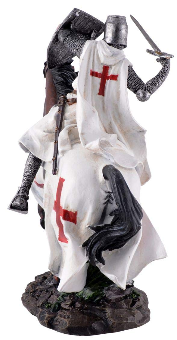 John Vogler GmbH Rycerze Templariusze na koniu w galopie 24 cm figurka rycerz templariusz krzyż templariusza dekoracyjna rzeźba