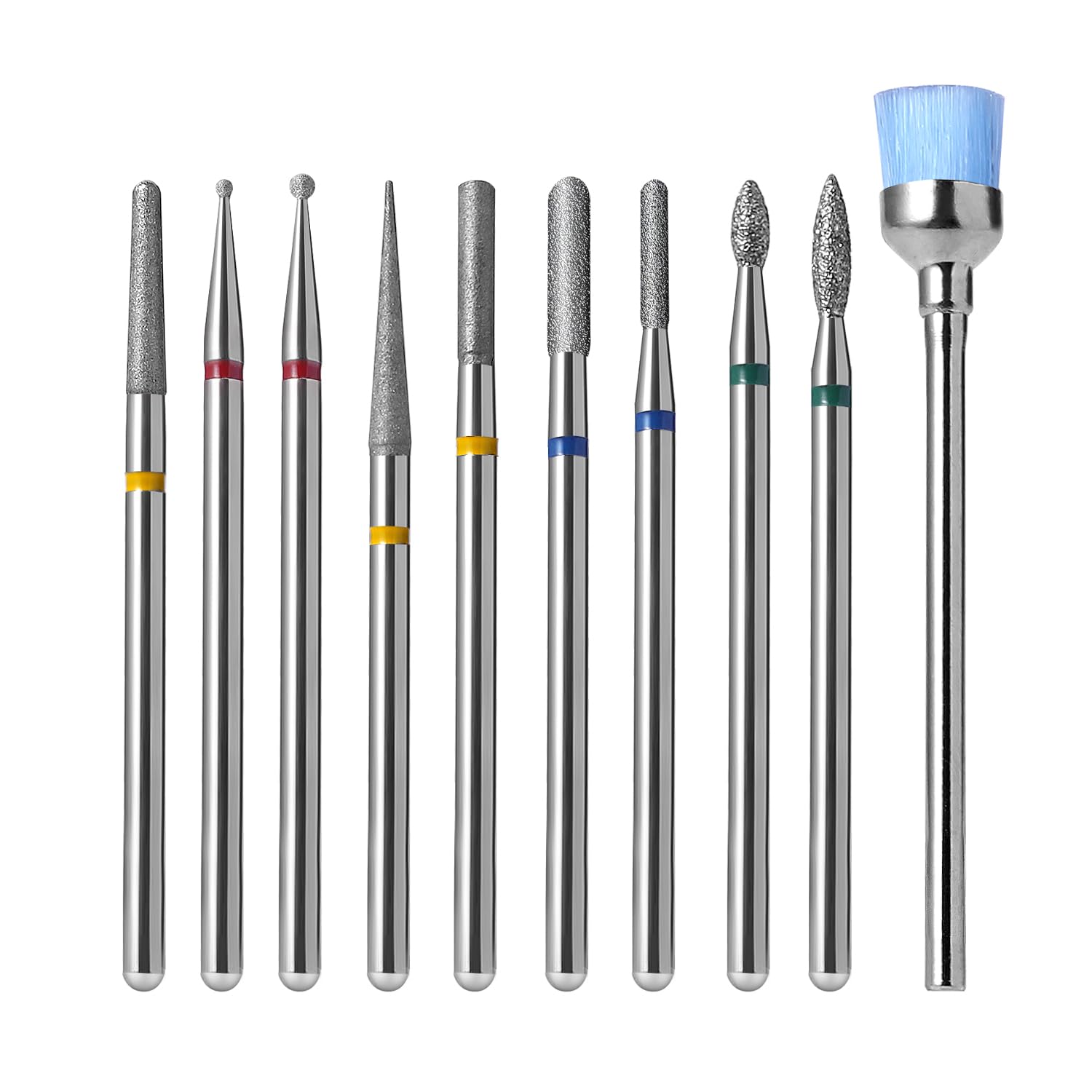 Diamond Nail Drill Bits Set 10Pcs - Safety Cuticle Bit for Beginners, 3/32 Inch E-File Nail Bits for Russian Manicure Prep, Ball Flame Needle Bits for Nail Tech, Gentle Efile Bits for Acrylic Gel Nail