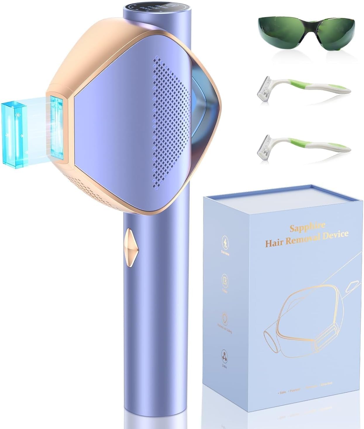 Depiladora Laser avec Tecnología 360°Frost Sapphire Ice Cooling, Depiladora luz Pulsada Zafiro ipl de 5°C Indolora con Smart AI APP，24J &15 Energy Levels & 2X Speed Flash, Para Axilas, Cuerpo, Bikini