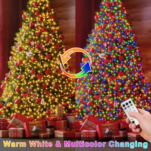 Image of 2 Pack Dual Color Changing Battery String Lights (Warm White & Multicolor) | Total 20Ft 400 LED Christmas Cluster Lights with Timer 11 Modes Waterproof Firecracker String Light for Tree Garden Decor