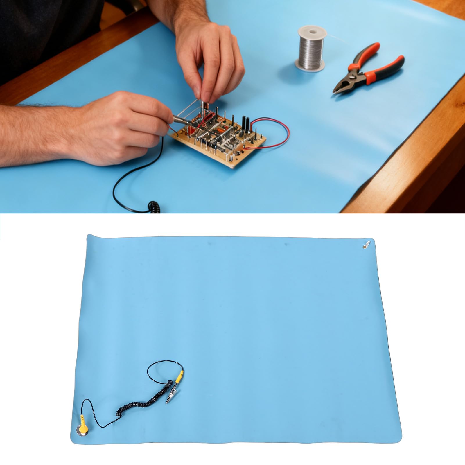 Sorandy ESD-Matte, Werkbank-Erdungspad mit Erdungsdraht-Gummi, Antistatische Matte für Computer-Elektronik-Reparatur, Löten, PC-Bau, Montage