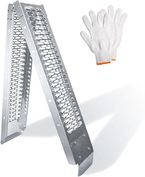 Aluminum Motorcycle Ramp, 750 Lbs Capacity, 7.25ft Folding Loading Ramp Truck Ramp with Load Straps for Pickup Trucks, Motorcycles, ATVs, UTVs, Lawn Mowers, Dirt Bikes (1)