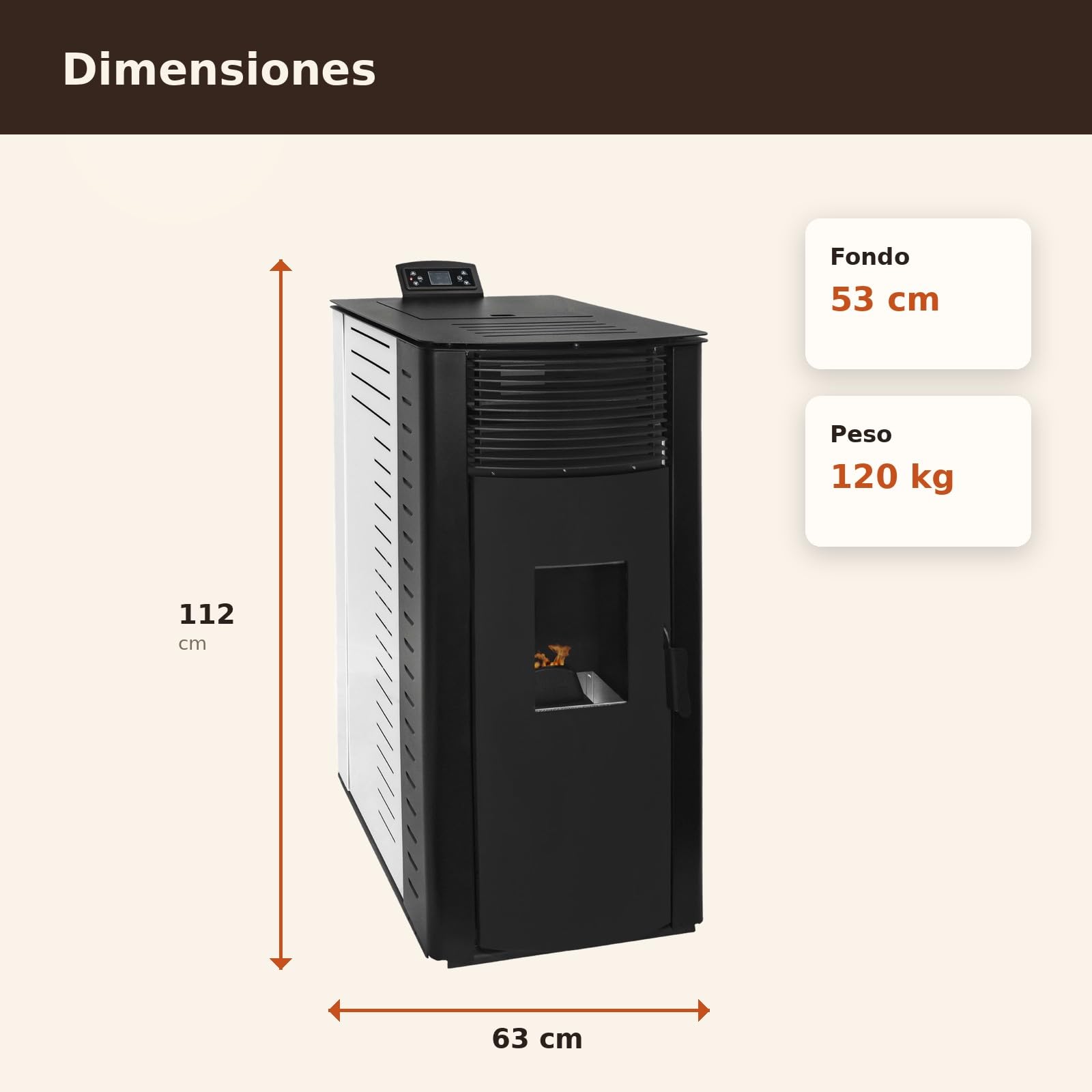 EIDER BIOMASA Estufa Pellets Canalizada GYDA – 14,95 kW – La Mayor Potencia – Hasta 340 m³ – Multiestancia – Tolva 15 kg – Programable – Clase A+