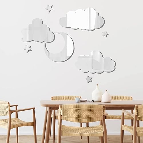 Miniatura 3 de Adhesivo de espejo de pared 3D DIY para decoración de pared, calcomanías de pared de espejo, luna, estrellas y nubes, calcomanías de pared acrílicas