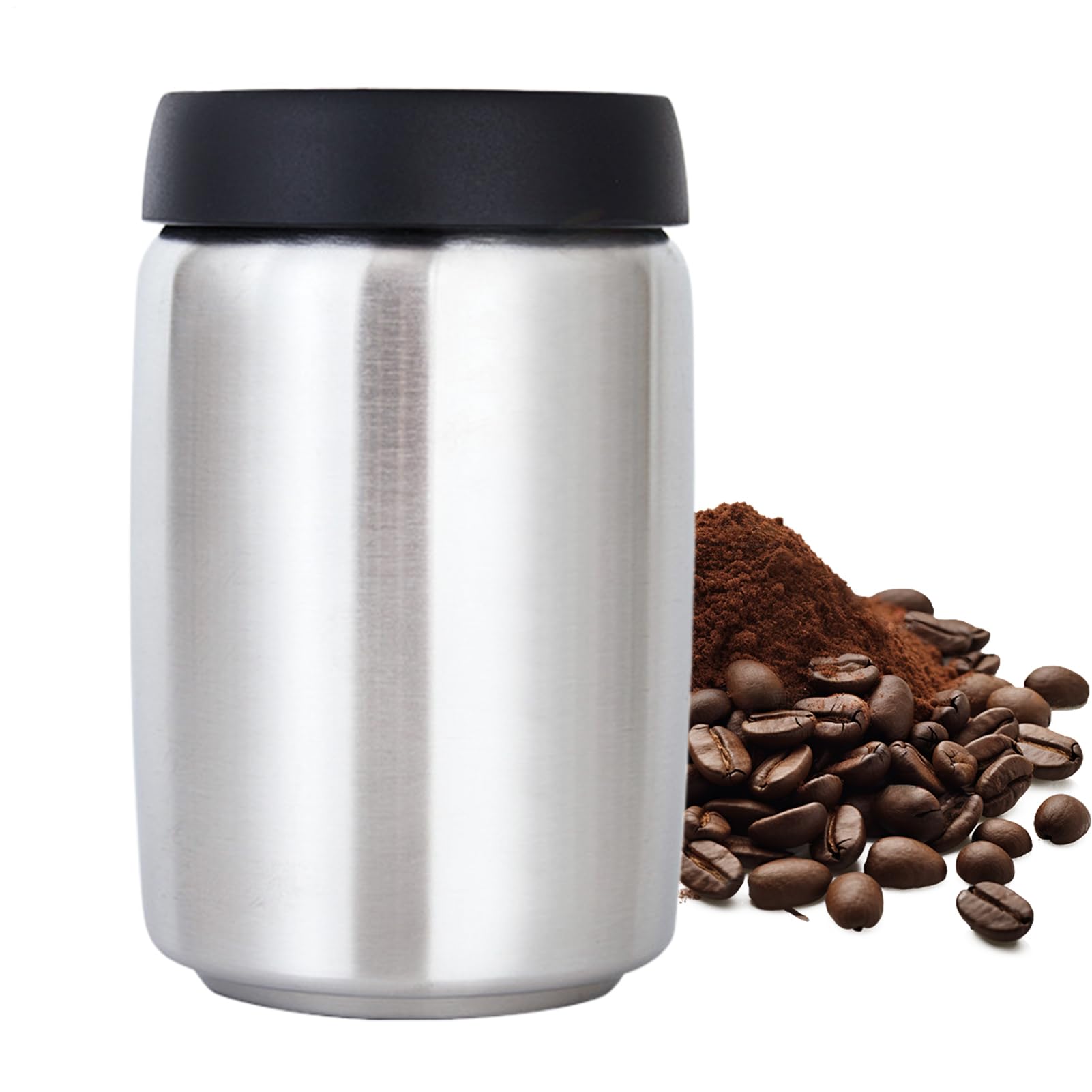 Contenitore ermetico per caffè in acciaio , design a collo largo, opaco | Barattolo per chicchi di caffè, in acciaio inox, per alimenti, cereali, zucchero, tè, noci, farina
