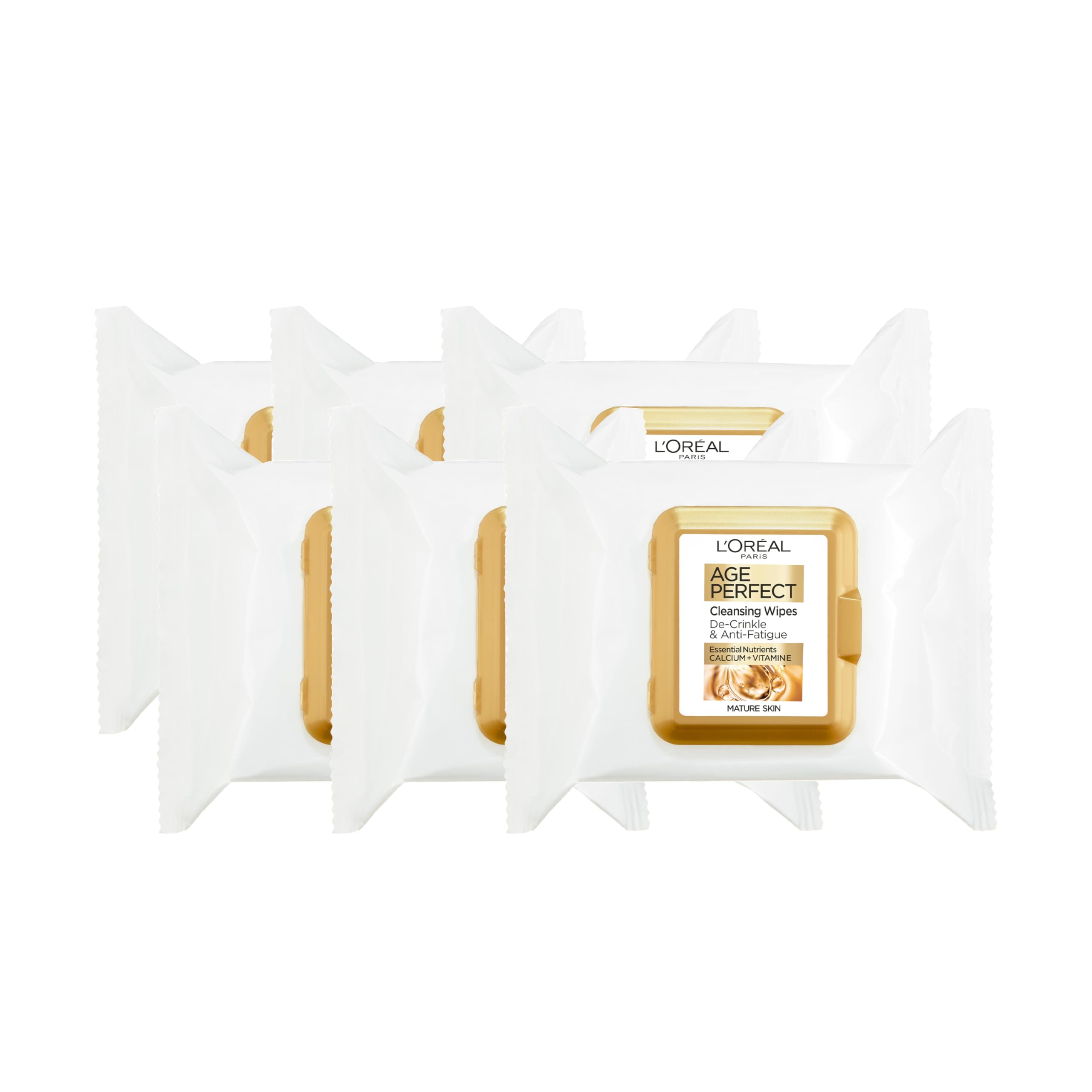 L'Oréal Paris Age Perfect Cleansing Wipes designed for Mature Skin, Formulated with Pro-Calcium & Sweet Almond Oil, Cleanse & Revive Skin, 25 Wipes, Pack of 6, Packaging May Vary