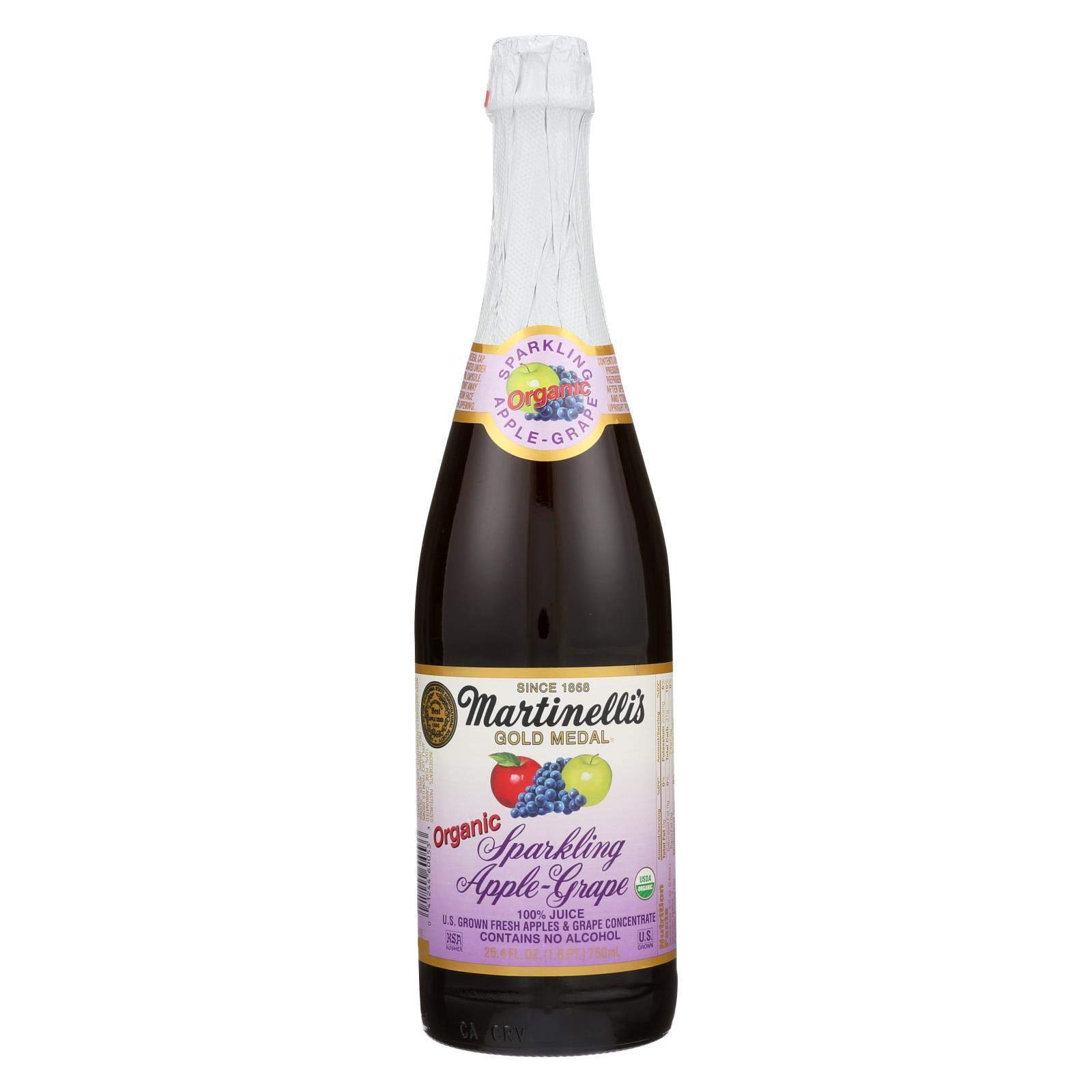 Best By 06/Nov/2027)Martinelli's Organic Sparkling Apple Grape 25.4 Fl Ounce , Pack of 12, 25.4 Fluid Ounce