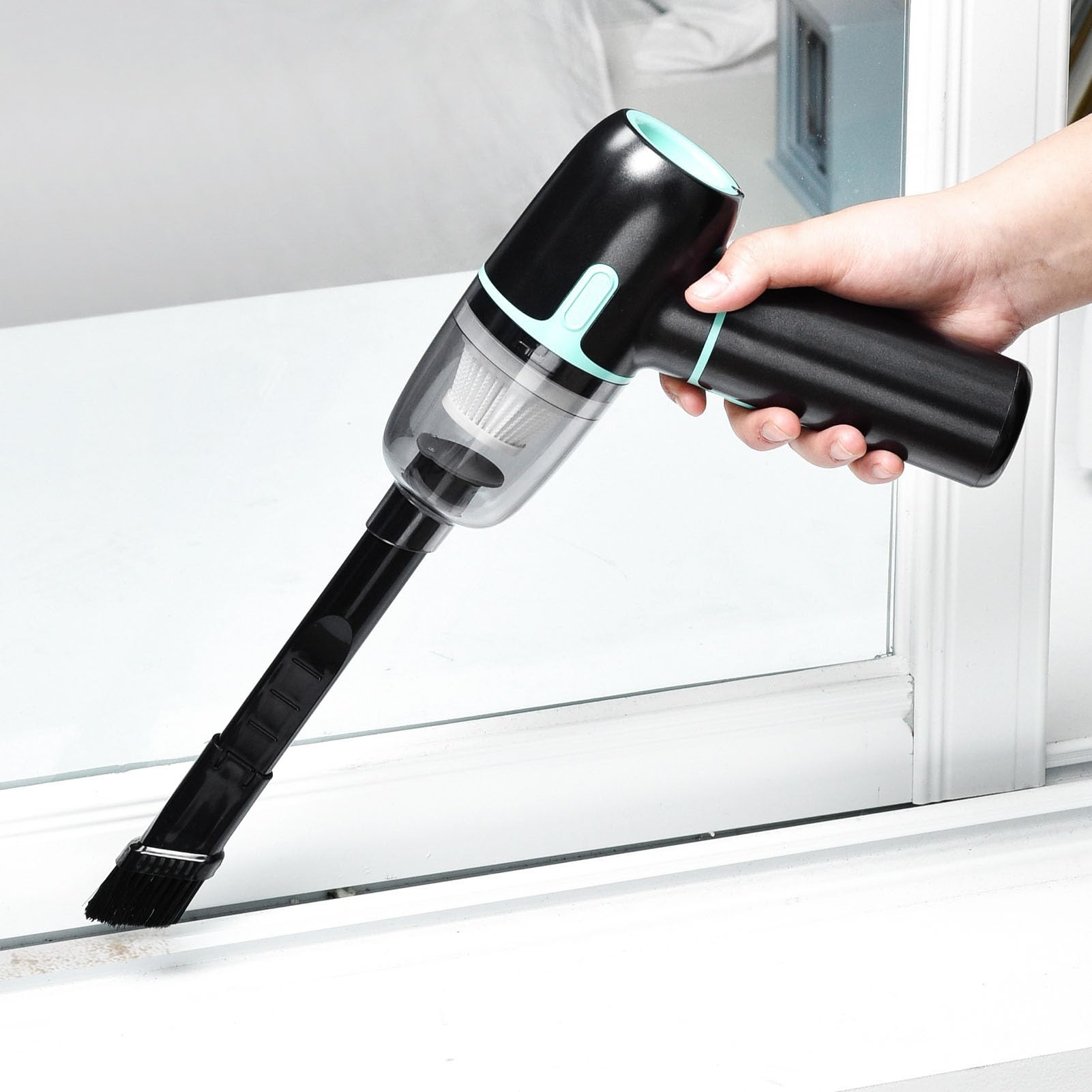 Aspiradora de Mano, Aspiradora de Mano Inalámbrica 90W 18500Pa 3 Engranajes con Filtro HEPA Luz LED, Plumero de Aire de PC ABS para Limpieza de Coche, Hogar y Oficina