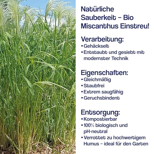 Gebrüder Goller Bio Miscanthus Einstreu 60 Liter - Staubarm & Saugstark - Einstreu für Kleintiere wie Kaninchen, Meerschweinchen, Hamster - Kleintierstreu aus biologischem Anbau - 100% Natur
