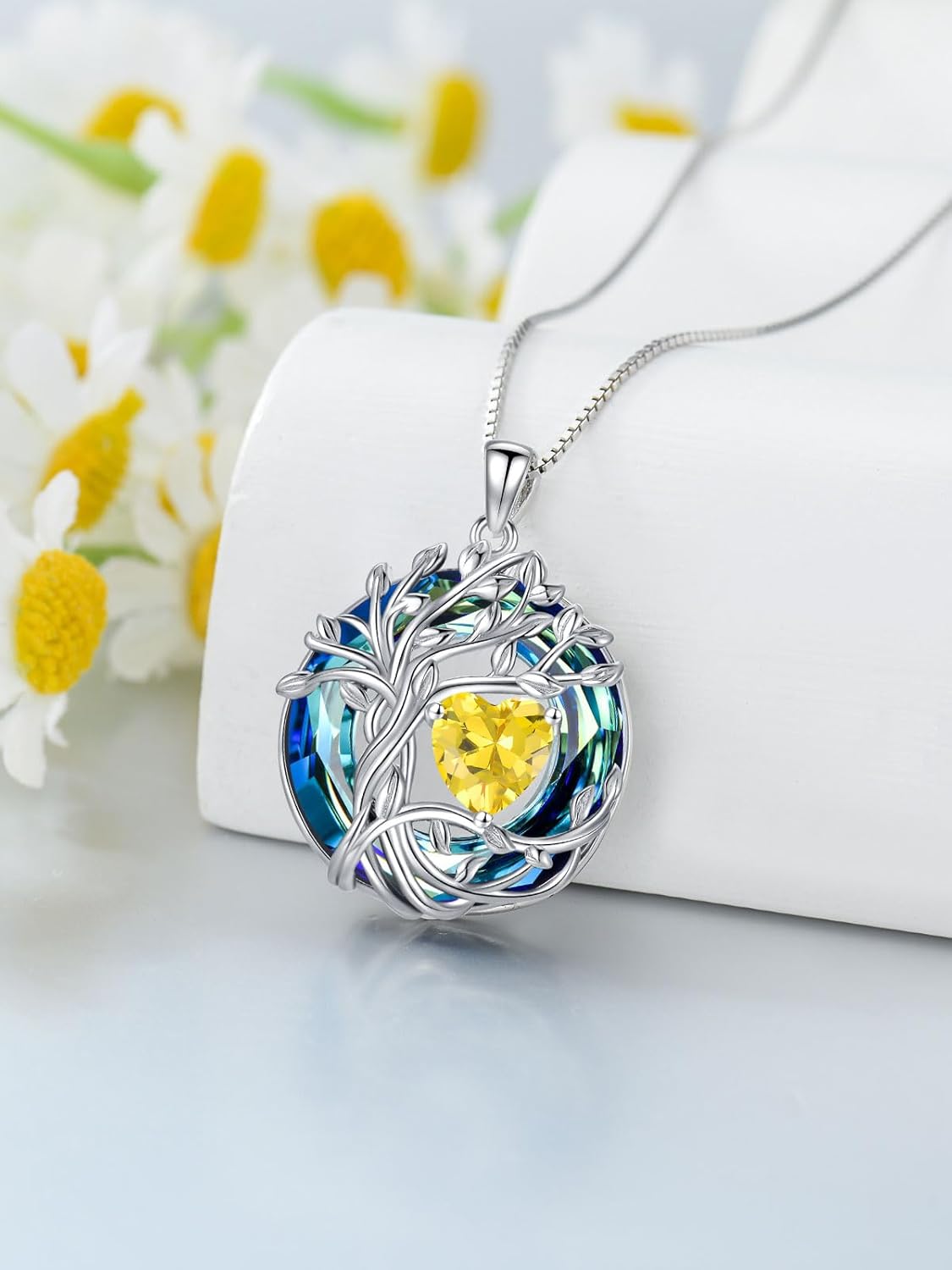 TOUPOP Tree of Life Birthstone Necklace 925 Sterling Silver Pendant Austrian Crystal Jewelry Anniversary Valentine's Day Birthday Gifts for Women Mom Her Wife - Image 5