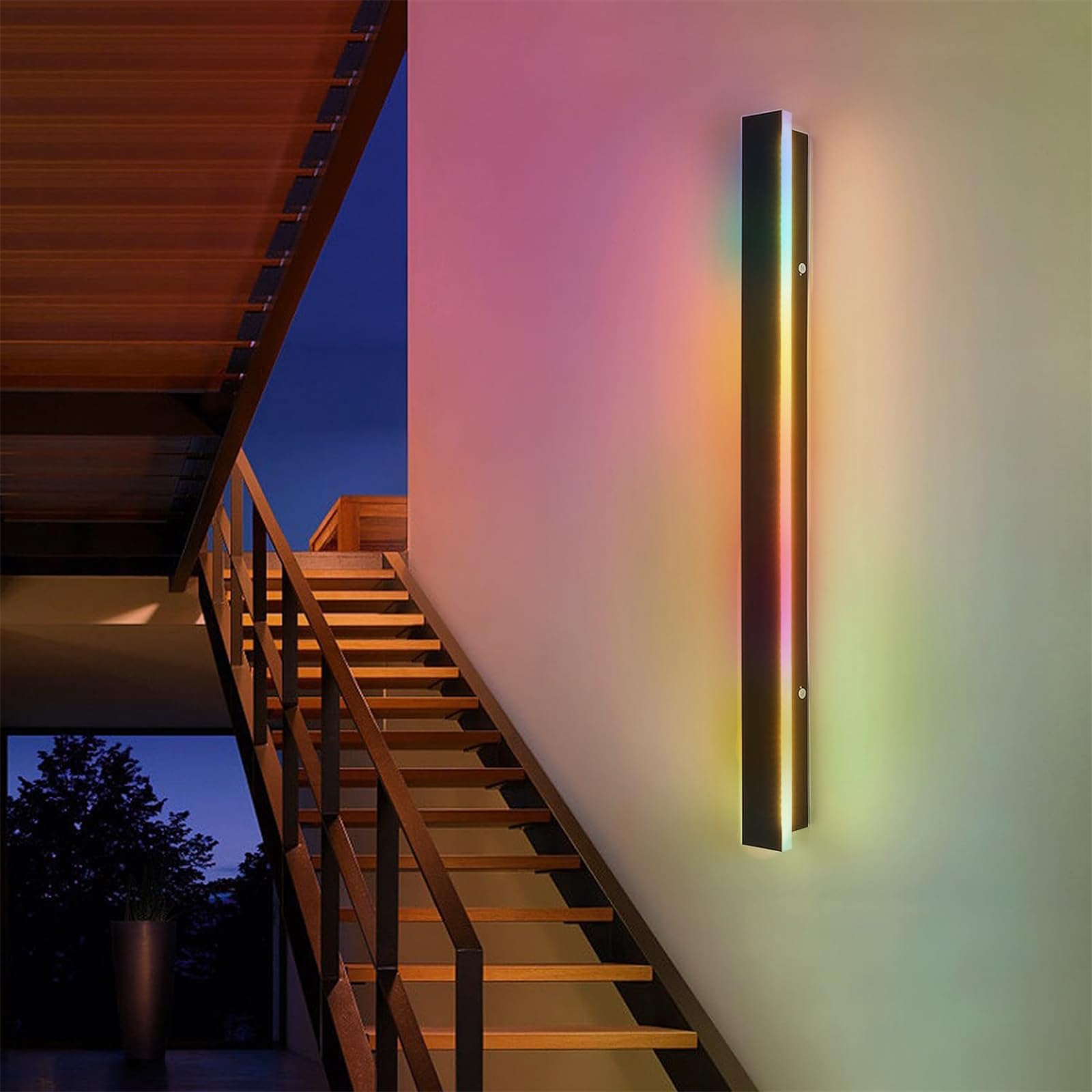 RGB Lang Außen Wandleuchte mit Fernbedienung LED Dimmbar Wandlampe Garden IP65 Wasserdichte Wandlichter Innenbereich Modern Wandlampen Wohnzimmer Schlafzimmer Garten (80cm 46w)
