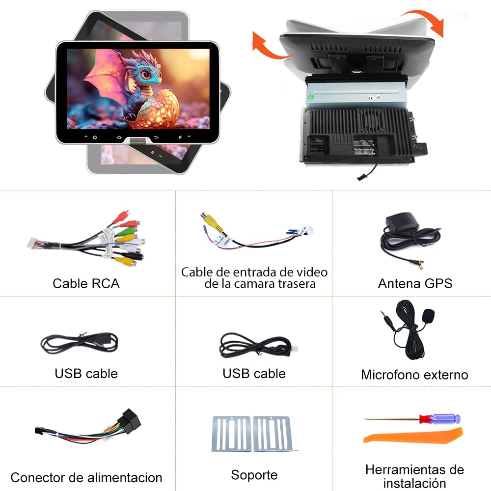 AWESAFE Android 13.0 [2GB+64GB] Radio Coche 1 DIN Universal con Pantalla Táctil Inclinable y Giratoria de 10.1 Pulgadas, Autoradio Admite CarPlay/Android Auto/MirrorLink/WiFi/GPS/Bluetooth/RDS/USB/FM
