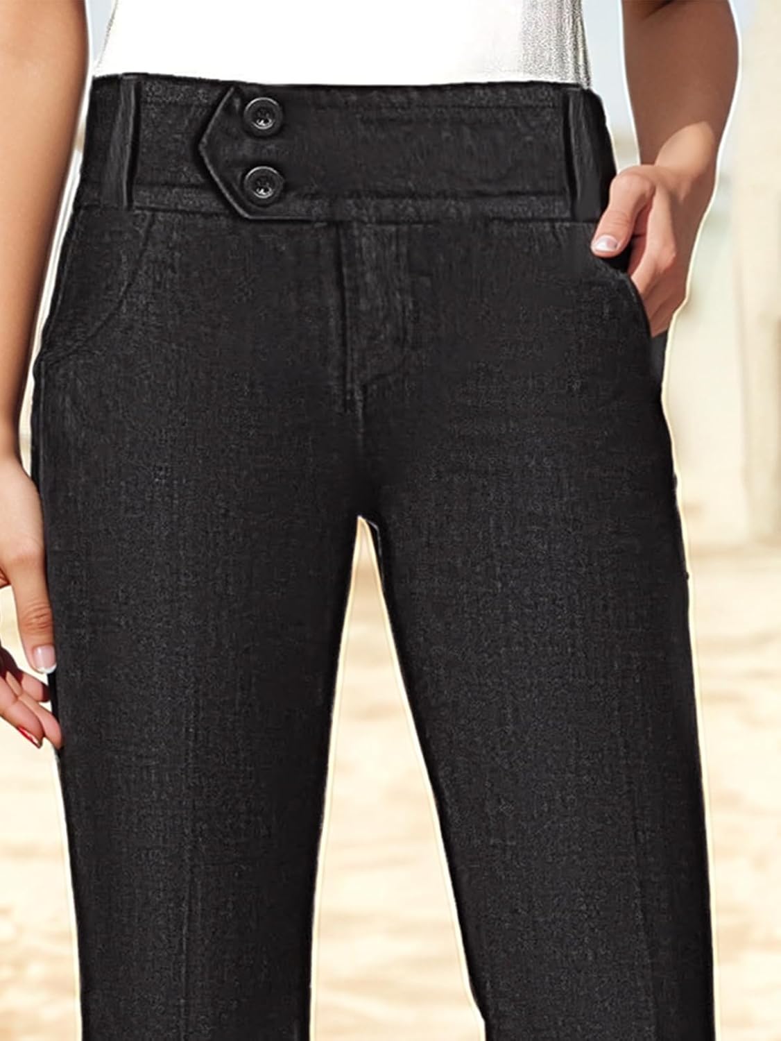 Flamingals Women's Bootcut Dress Pants Mid Rise Double Botton Business Casual Outfits Work Slacks - Image 4