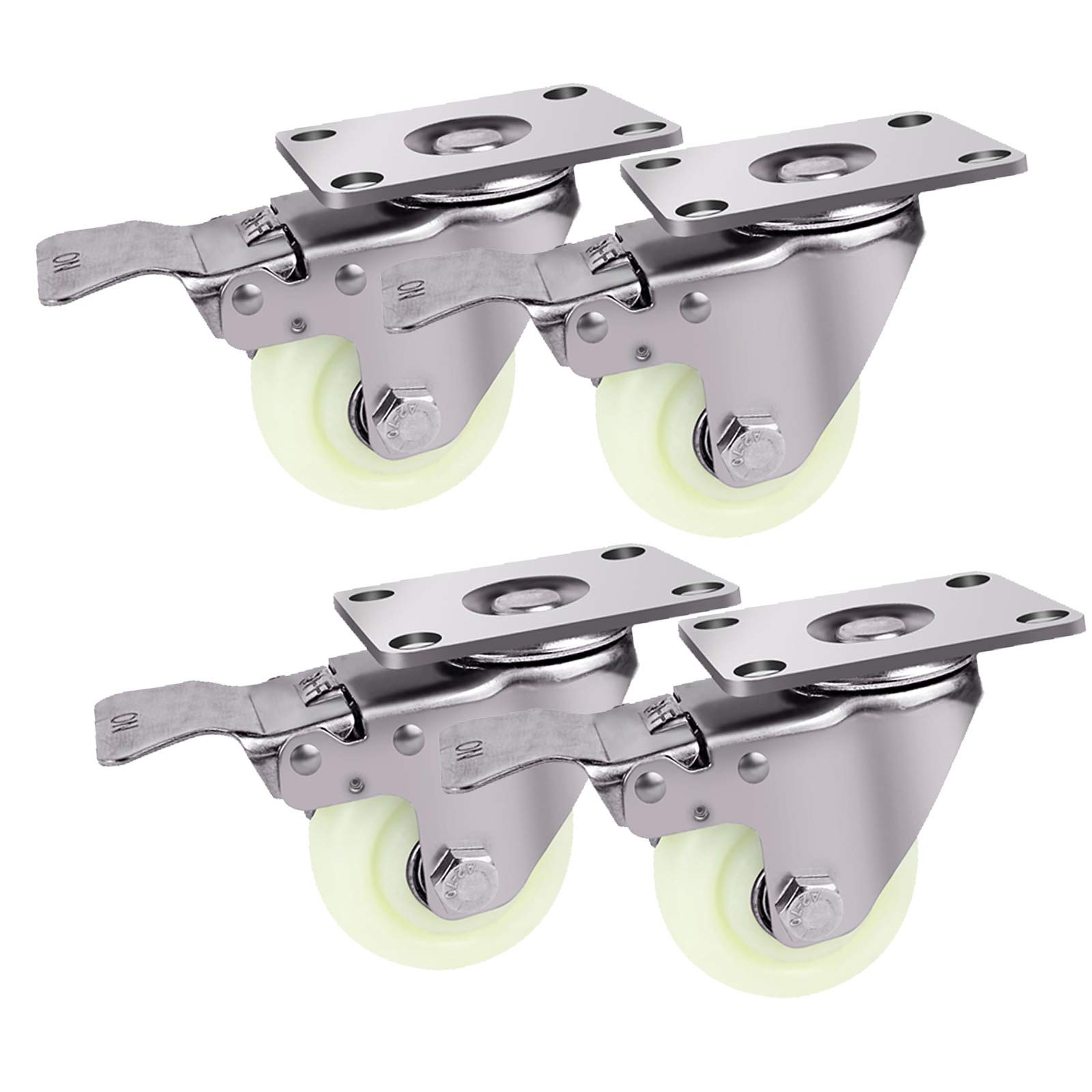 GYRAZXS Swivel Castors Set of 4-100mm 304 Stainless Steel & Nylon Wear-Resistant Furniture Castors with Brakes Heavy Duty 400kg Load Capacity Ideal for Home & Industrial Use