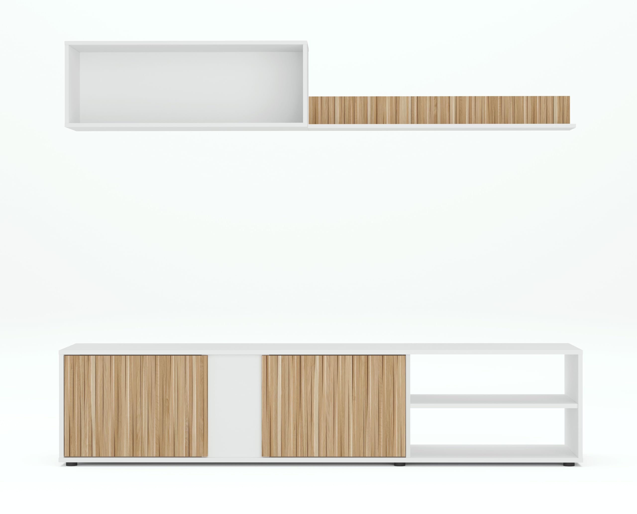Mobelcenter, Mueble de Salón Ecco, Módulo TV, Módulo Superior y Estante, Color Blanco Artik y Natur, Medidas: Ancho: 180 cm x Fondo: 33 cm x Alto: 40 cm (1442)