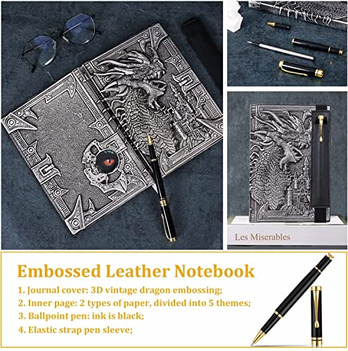 Carnet de notes vintage en cuir gaufré A5 couverture rigide stylos - 5