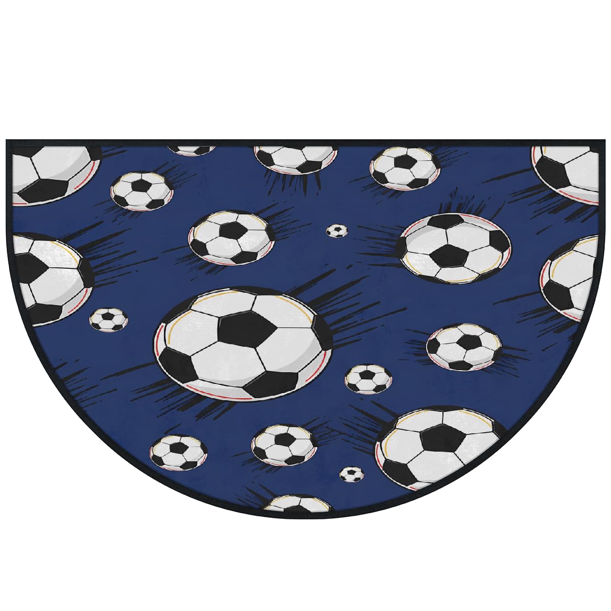 Große halbrunde Fußmatte, Fußball, Sport, rutschfest, saugfähig, halbrund, Eingangsbereich, niedlich, weich, halbrund, waschbar, Teppich für Küche, Badezimmer, Schlafzimmer, 160 x 100 cm