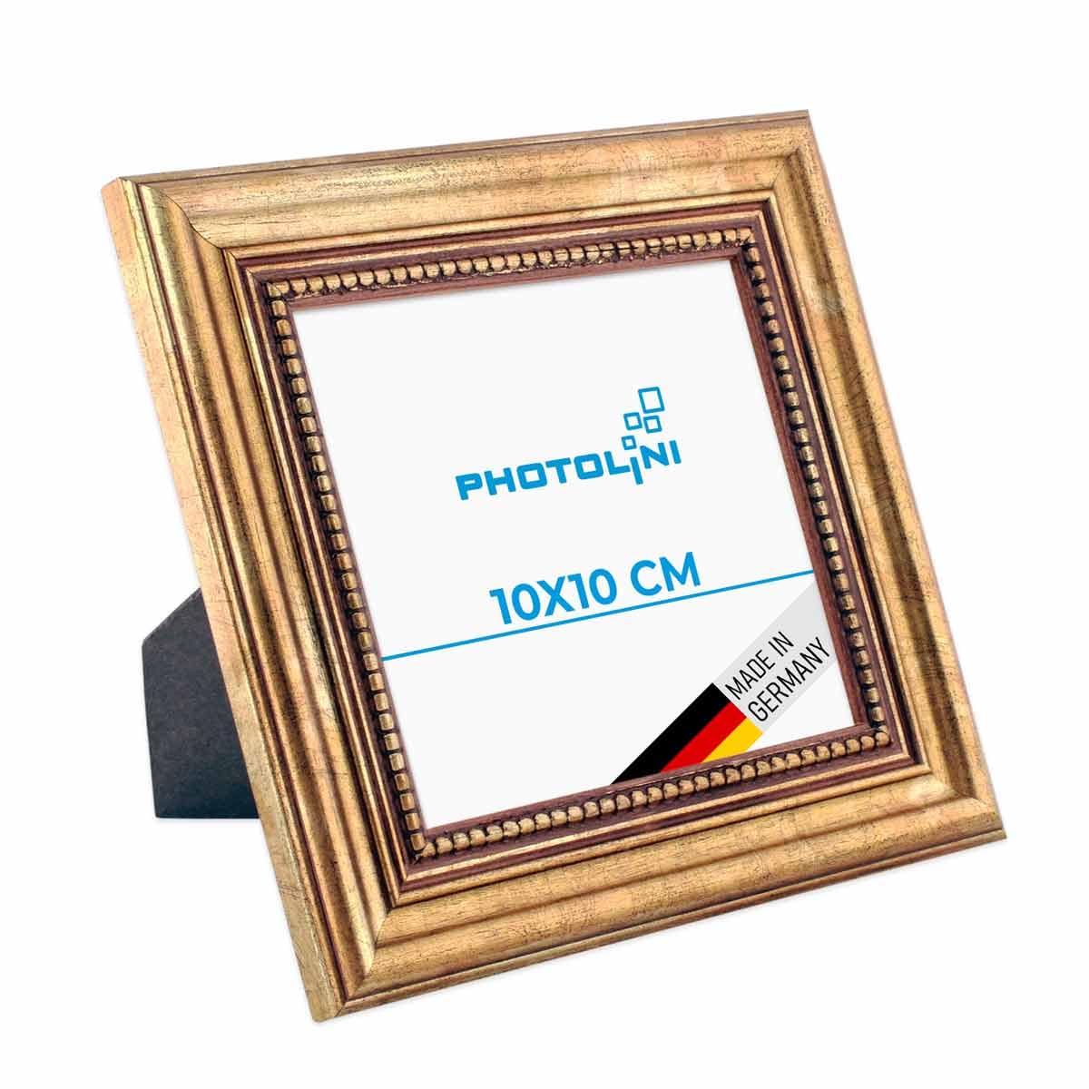 PHOTOLINI Barock-Bilderrahmen 10x10 Cm Gold - Made In Germany Mit Echtglas