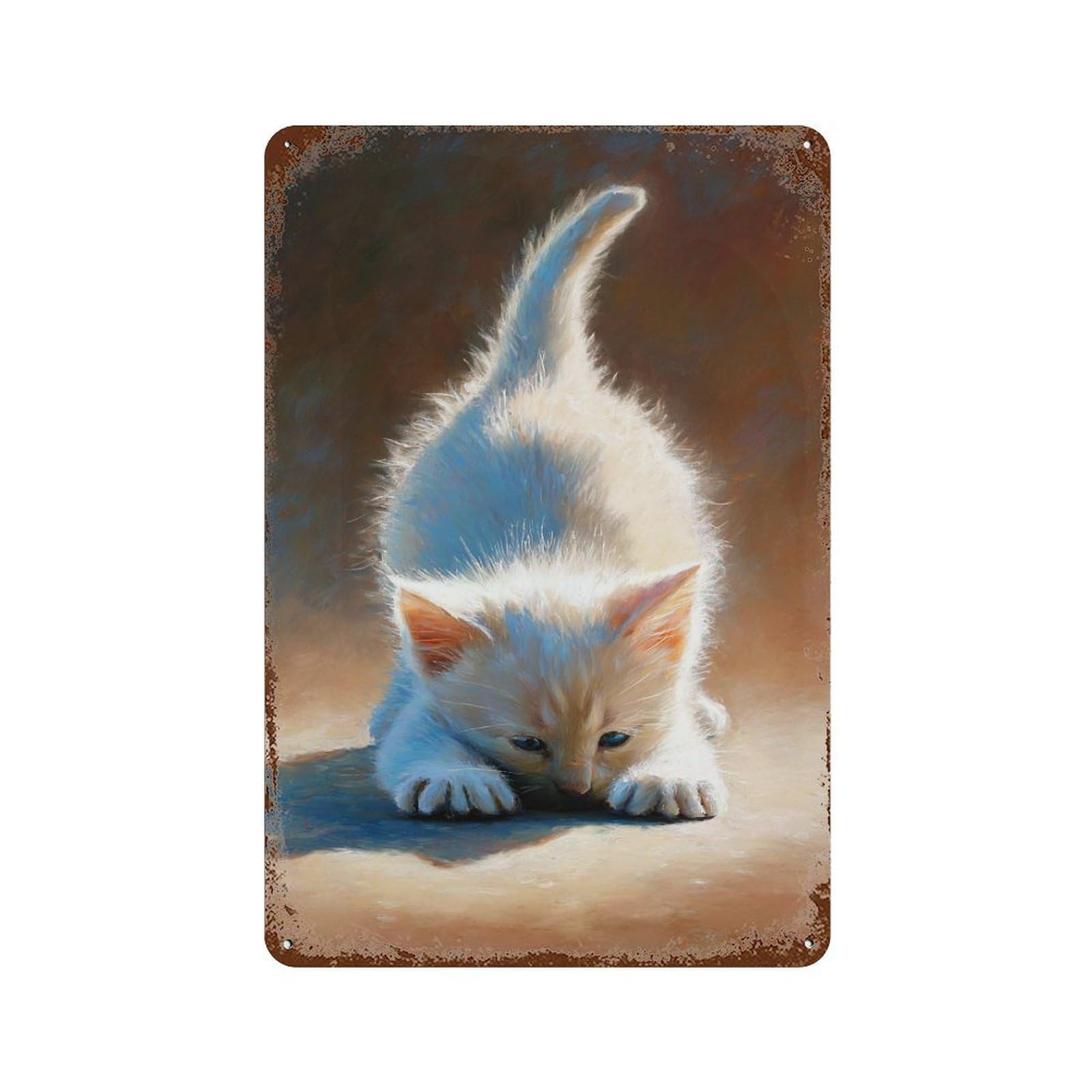 Adorable Kitten Stretching Rust Effect Tin Sign 11.8"x7.9", Retro Wall Decor for Pub, Kitchen And Man Cave Decor