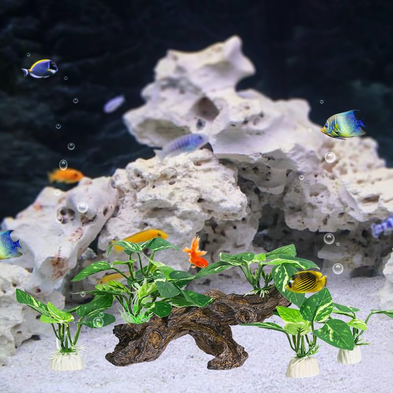 Image of 4PCS Driftwood Cave Aquarium Decor Silk Aquarium Plants for Betta Fish Tank Decorations