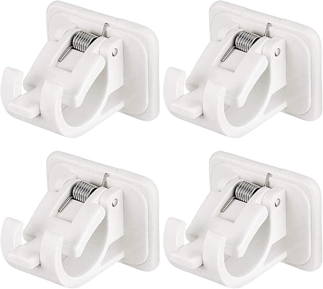 4pcs Self Adhesive Curtain Rod Bracket, Drapery Hook Holders, No Drill Curtain Rod Brackets, Fixing Rod Holder, Curtain Pole Wall Brackets Towel Rod For Hanging Net Curtain, Voile, Coat