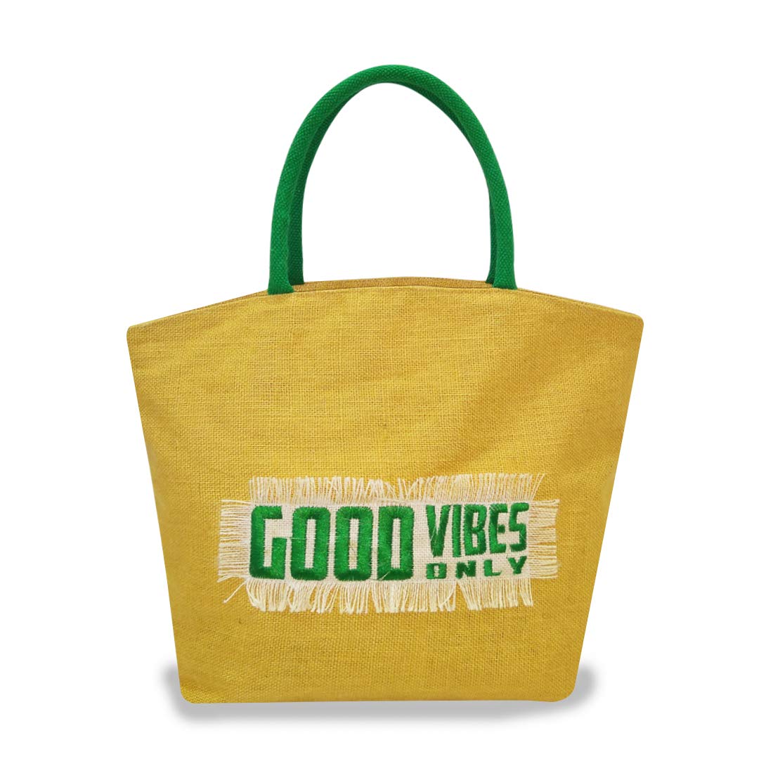 EARTHBAGS Good Vibes ONLY Jute Tote Bag with Zipper and Pocket (Yellow) (B08P52G5JQ) Amazon Price History, Amazon Price Tracker