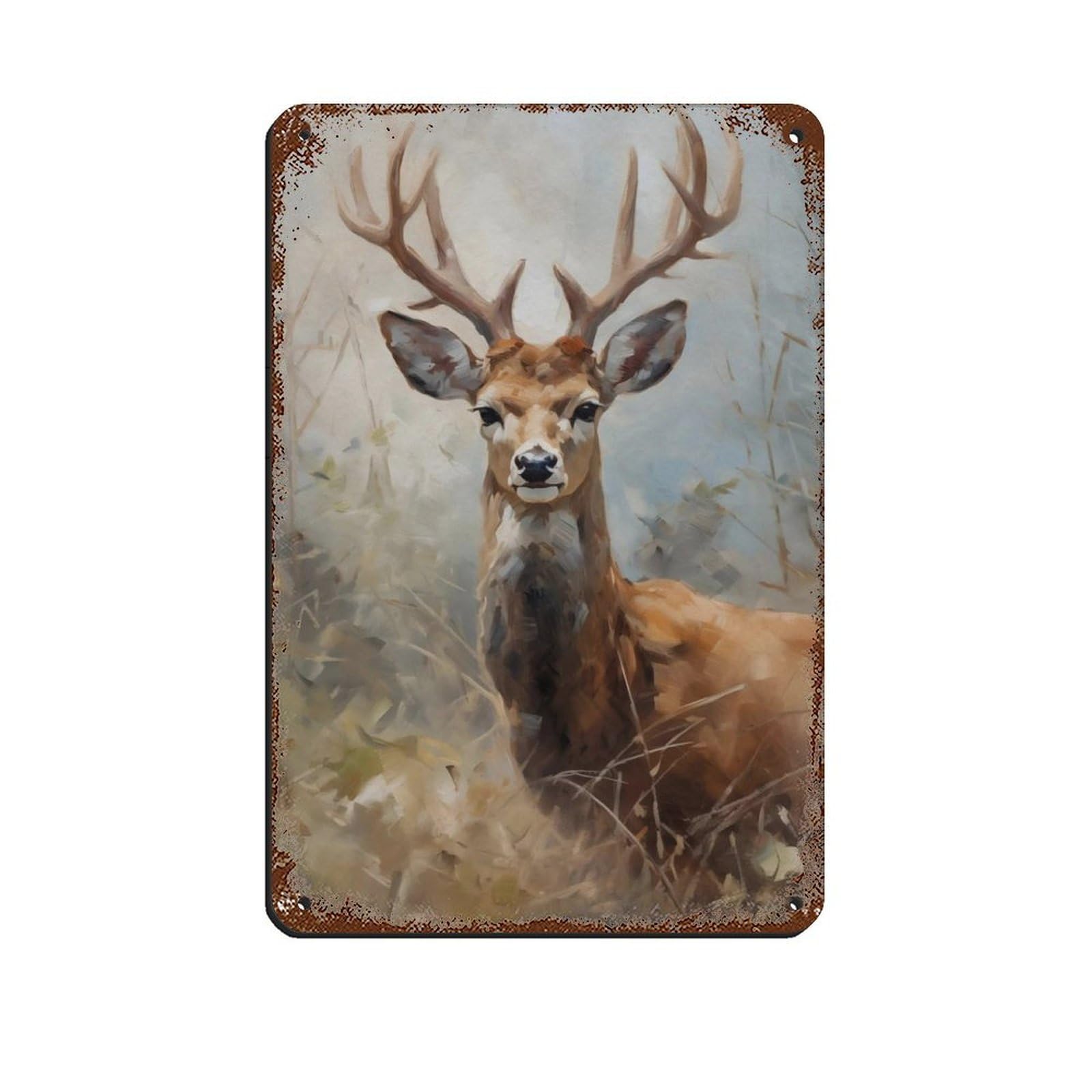 Lxwnze 20L X 30W Cm Deer In Jungle Art - Abstract Nature Art Retro Poster Metal Tin Sign Chic Art Retro Iron Painting Bar People Cave Cafe Family Garage Poster Wall Decoration 8X12inch(20X30cm)