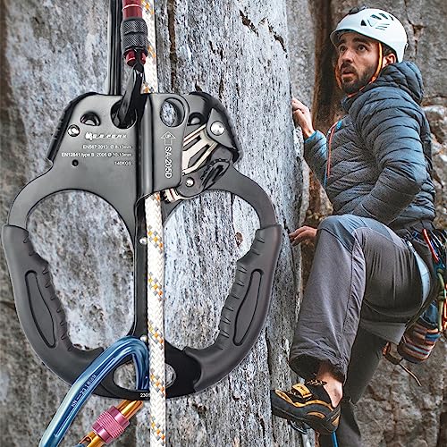 S.E.PEAK 140kg Double Handed Ascender, CE Certified Strong Rappelling Gear Equipment with Rubber Handle for Rock Climbing Tree Arborist, Climbing Rescue Caving, Mountaineering, 8~13MM Rope, 4kN,Black - Thumbnail 7
