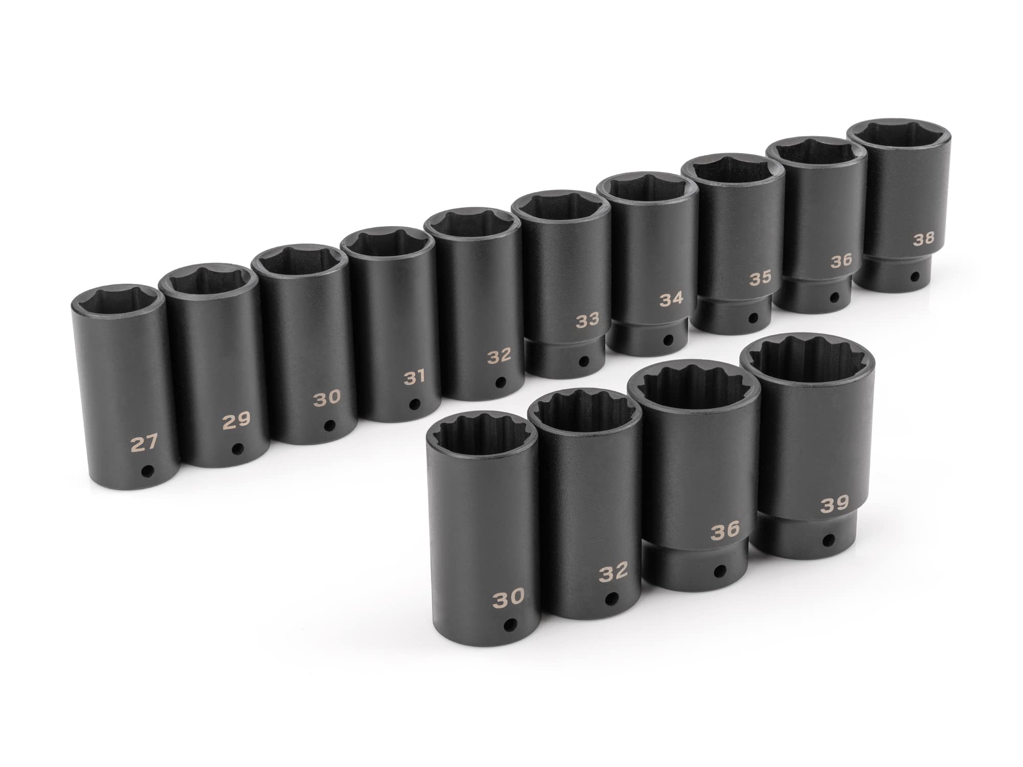 TEKTON 1/2 Inch Drive Deep 6-Point and 12-Point Axle Nut Impact Socket Set, 14-Piece (27-39 mm) | SID92002