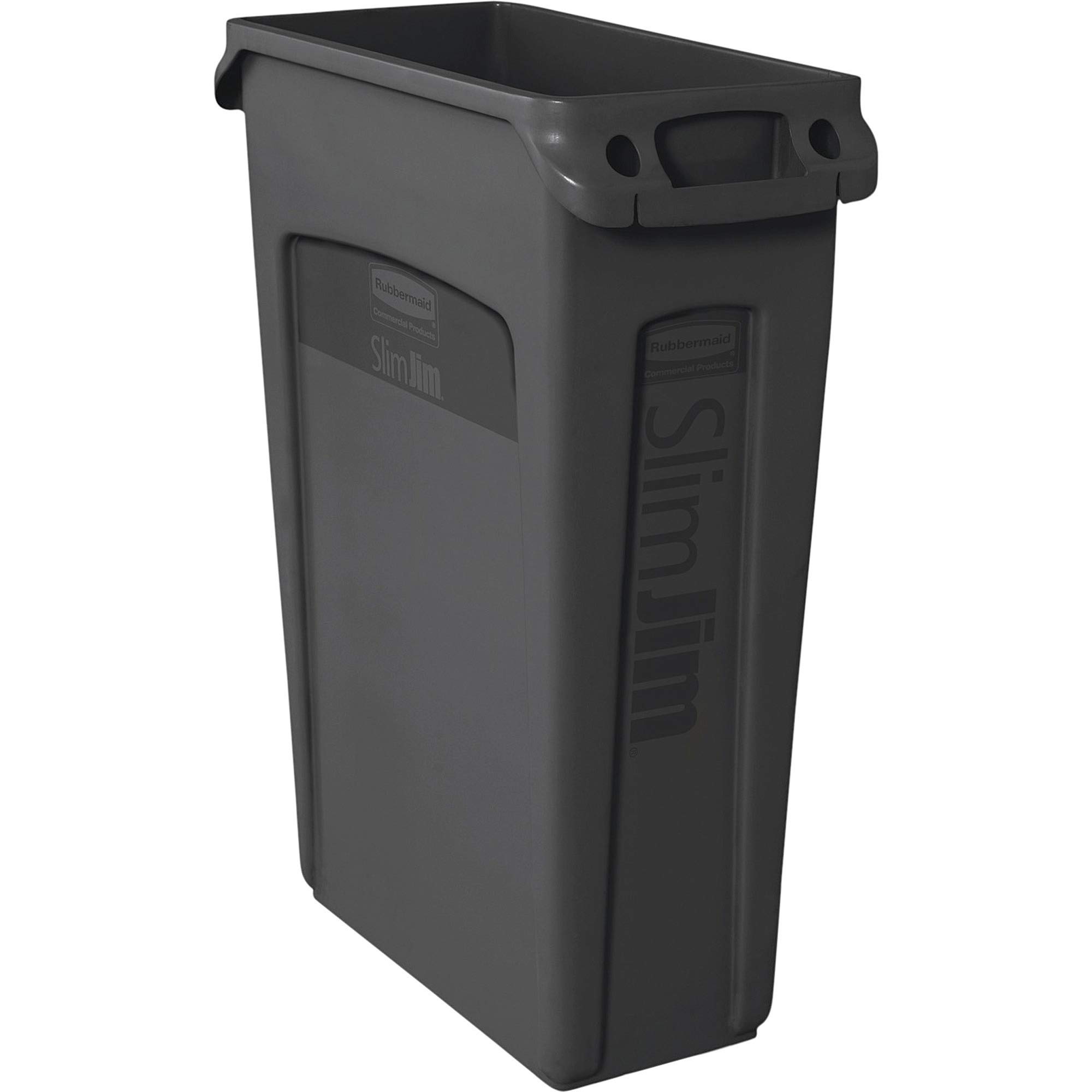 Rubbermaid Commercial Products Slim Jim Plastic Rectangular Trash/Garbage Can With Venting Channels, 23 Gal, Black, for Kitchen/Office/Workspace, Pack of 4