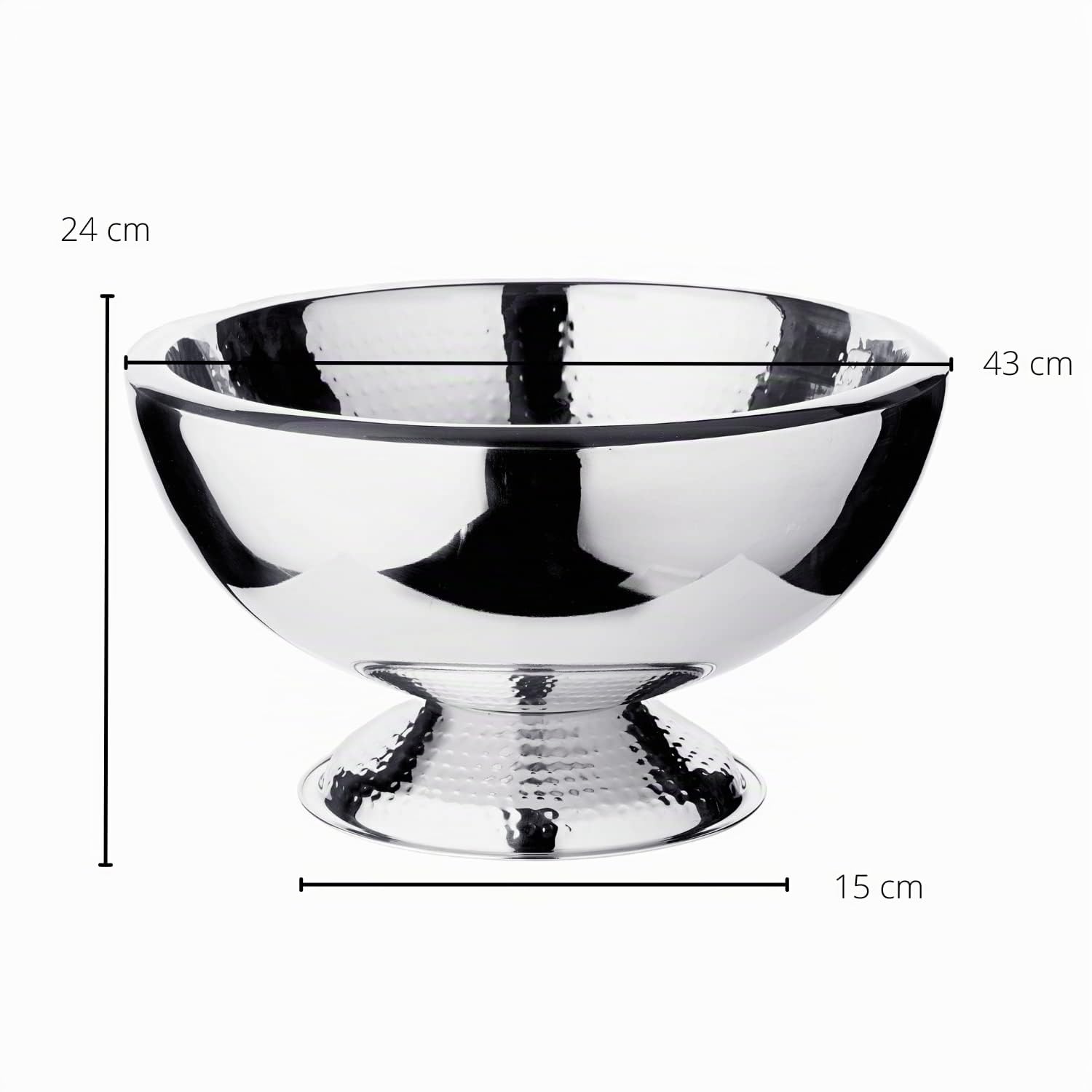 EDZARD Champanera Toni (Ø 43 cm, H 24 cm), acero inoxidable pulido espejo, de doble pared, martillada en el interior y en el pie – enfriador de botellas grande, enfriador de vino, cubitera grande