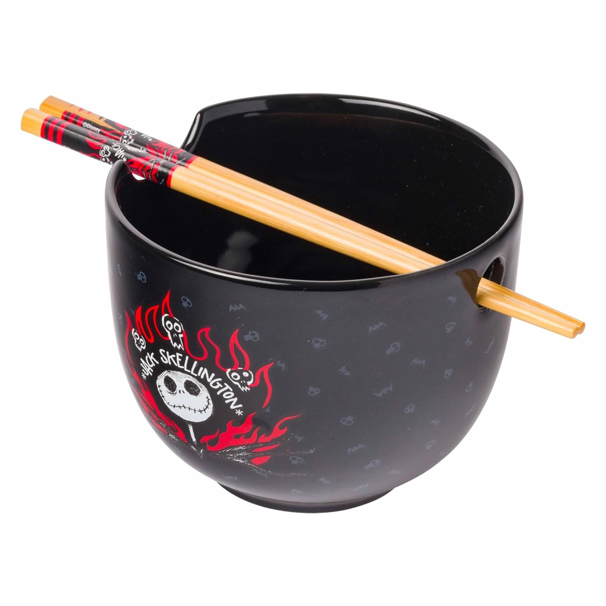 Silver Buffalo Disney Nightmare Before Christmas Jack Skellington Ceramic Ramen Noodle Rice Bowl with Chopsticks, Microwave Safe, 20 Ounces