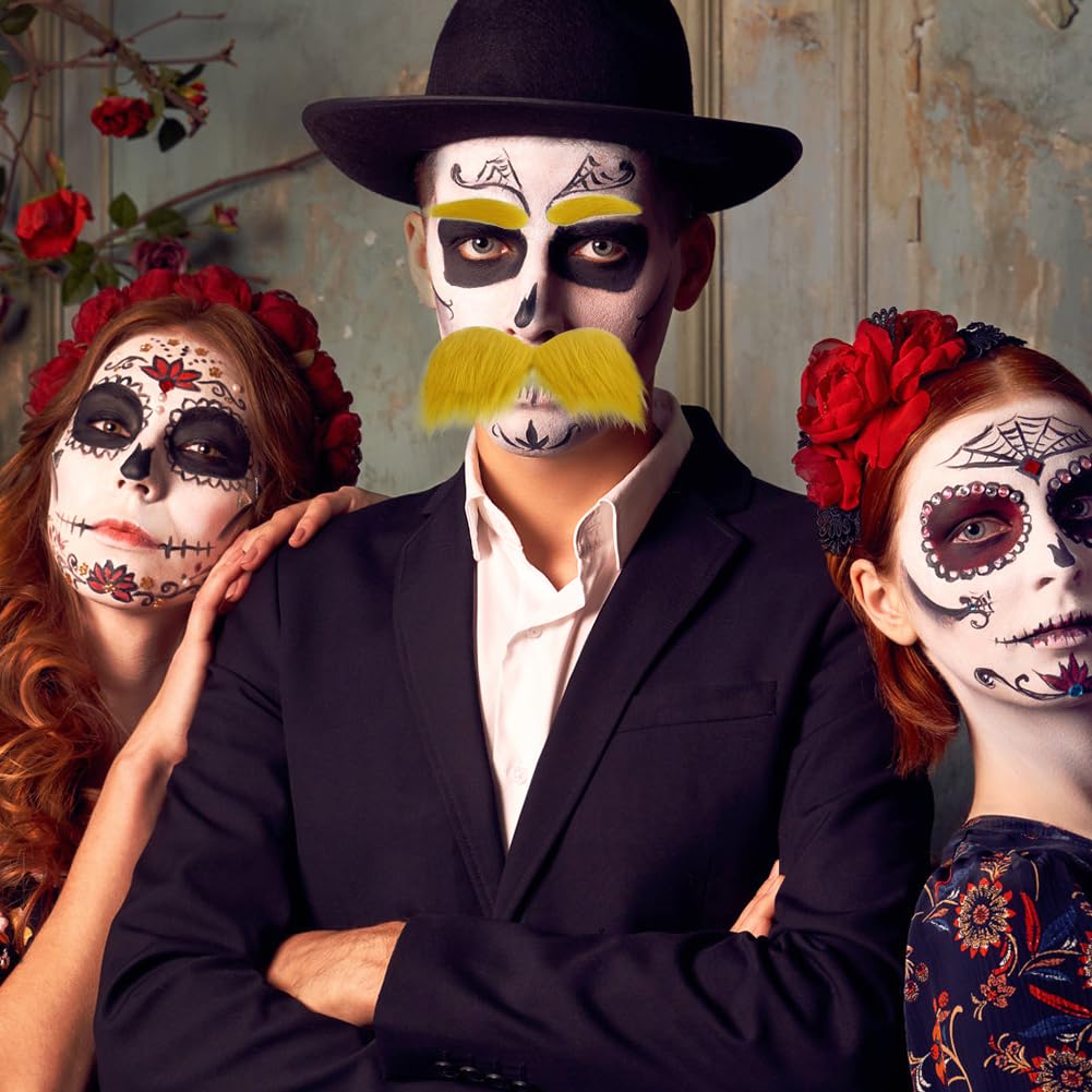 Fausses Moustaches Et Sourcils Jaunes Auto-adhésifs - Lot De 2 Pour Déguisement Halloween, Cosplay Et Fêtes Déjantées