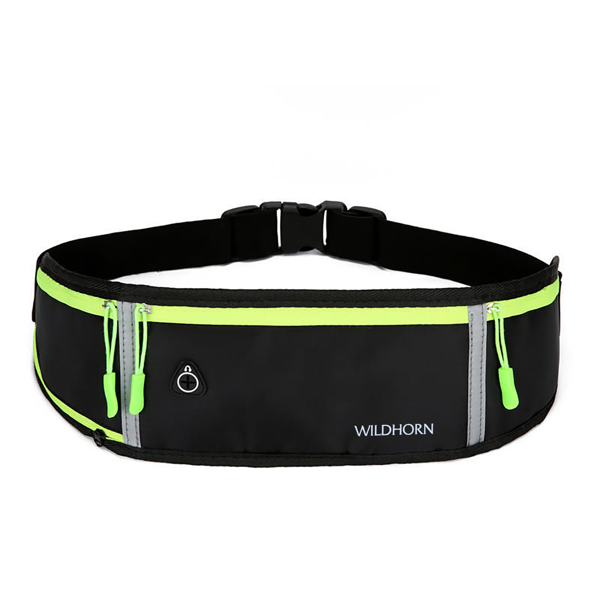 WILDHORN Running Waist Bag for Men & Women | Slim Waterproof Sports Belt with Dual Zipper Pockets, Reflective Strip & Adjustable Strap for Gym, Jogging, Cycling & Travel (Black)-image-39